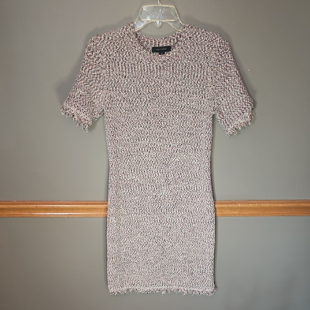 Ann Taylor Textured Knit Mini Dress - Pink and White